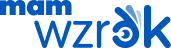 Niebieskie logo Mam Wzrok z motywem oka, kontekst krótkowzroczność i wady wzroku u dzieci