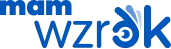 Niebieskie logo Mam Wzrok z motywem oka, kontekst krótkowzroczność i wady wzroku u dzieci