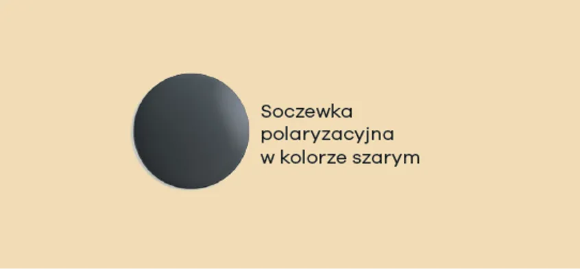 Szara soczewka polaryzacyjna na beżowym tle, dotycząca wzroku dzieci.